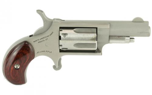 North American Arms Mini Revolver, Single Action, Revolver, 22LR, 1.625" Barrel, Matte Finish Stainless Steel, Silver, Wood Grips, Fixed Sights, 5 Rounds NAA-22LLR