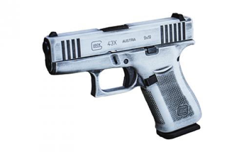 Glock 43X, Striker Fired, Semi-automatic, Polymer Frame Pistol, Sub-Compact, 9MM, 3.41 Barrel, Glock Marksman Barrel, Battle Worn Cerakote, White, Fixed Sights, 10 Rounds, 2 Magazines 300-045-0300-11