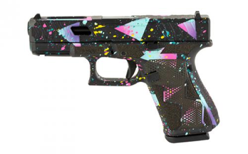 Glock 19 Gen5, 80's NIGHT, Semi-automatic, Striker Fired, Polymer Frame Pistol, Compact, 9MM, 4.02 Marksman Barrel, Cerakote Finish, Black/Cyan/Purple, nDLC Finished Slide and Barrel, Ambidextrous Slide Stop Lever, Flared Mag Well, No Finger Grooves, Front Serrations, Optics Ready Slide, Laser Stippled Grip, Fixed Sights, 15 Rounds, 3 Magazines, Will Only Accept Trijicon And Holo