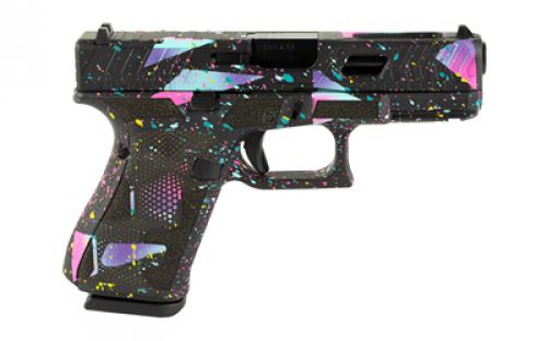 Glock 19 Gen5, 80's NIGHT, Semi-automatic, Striker Fired, Polymer Frame Pistol, Compact, 9MM, 4.02" Marksman Barrel, Cerakote Finish, Black/Cyan/Purple, nDLC Finished Slide and Barrel, Ambidextrous Slide Stop Lever, Flared Mag Well, No Finger Grooves, Front Serrations, Optics Ready Slide, Laser Stippled Grip, Fixed Sights, 15 Rounds, 3 Magazines, Will Only Accept Trijicon And Holo