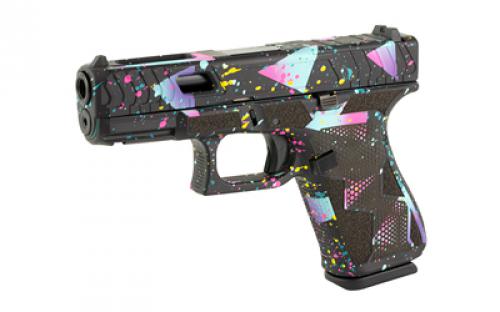 Glock 19 Gen5, 80's NIGHT, Semi-automatic, Striker Fired, Polymer Frame Pistol, Compact, 9MM, 4.02" Marksman Barrel, Cerakote Finish, Black/Cyan/Purple, nDLC Finished Slide and Barrel, Ambidextrous Slide Stop Lever, Flared Mag Well, No Finger Grooves, Front Serrations, Optics Ready Slide, Laser Stippled Grip, Fixed Sights, 15 Rounds, 3 Magazines, Will Only Accept Trijicon And Holo