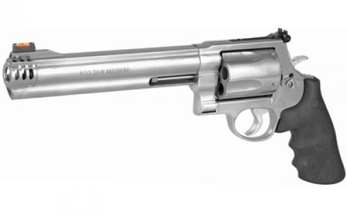 Smith & Wesson Model 500, Double Action, Metal Frame Revolver, X-Frame, 500 S&W, 8.38" Barrel, Stainless Steel, Satin Finish, Silver, Rubber Grips, HiViz Front Sight, 5 Rounds 163501