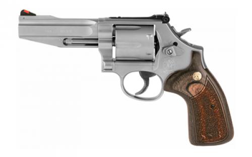 Smith & Wesson Model 686, Pro Series, Double Action, Metal Frame Revolver, L-Frame, 357 Magnum, 4" Barrel, Stainless Steel, Matte Finish, Silver, Wood Grips, Adjustable Rear Sight, 6 Rounds 178012