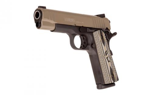 Taurus PT1911, Single Action Only, Semi-automatic, Metal Frame Pistol, Full Size, 45 ACP, 5" Barrel, Steel, Cerakote Finish, Desert Sand Slide, Black Frame, Custom VZ Grip, Novak Sights, Manual Thumb Safety, 8 Rounds, 1 Magazine 1-191101S-VZ