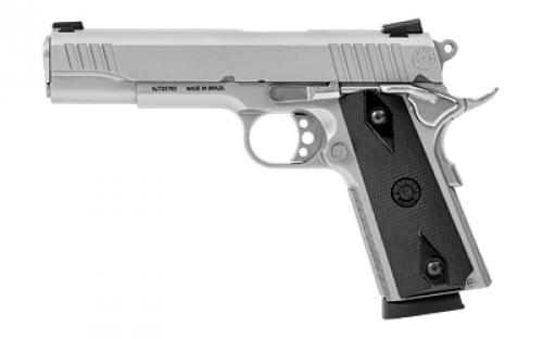 Taurus PT1911, Single Action Only, Metal Frame Pistol, Full Size, 45 ACP, 5 Barrel, Stainless Steel, Matte Finish, Silver, Rubber Grips, Novak Sights, Manual Thumb Safety, 8 Rounds, 2 Magazines 1-191109