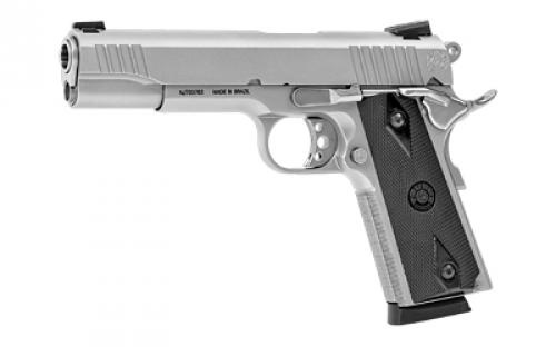 Taurus PT1911, Single Action Only, Metal Frame Pistol, Full Size, 45 ACP, 5" Barrel, Stainless Steel, Matte Finish, Silver, Rubber Grips, Novak Sights, Manual Thumb Safety, 8 Rounds, 2 Magazines 1-191109