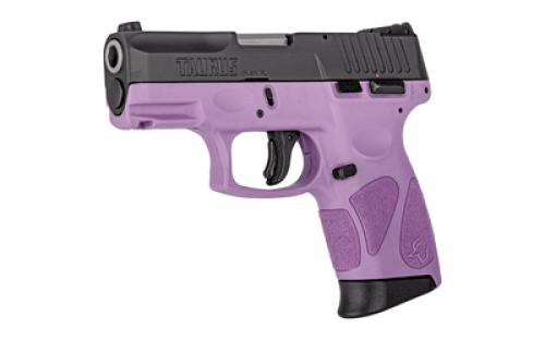 Taurus G2C2C, Double Action Only, Polymer Framed Pistol, Compact, 9MM , 3.26" Barrel, Light Purple Polymer Frame, Black Slide, Adjustable Sights, 12 Rounds, 2 Magazines 1-G2C931-12LP