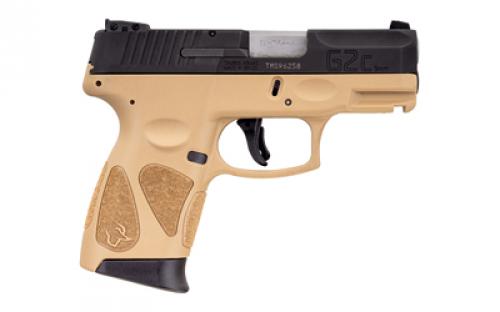 Taurus G2C, Striker Fired, Semi-automatic, Polymer Framed Pistol, Compact, 9MM, 3.26" Barrel, Tan Frame, Black Slide, Adjustable Sights, Manual Safety, 12 Rounds, 2 Magazines, BLEM (Damaged Packaging) 1-G2C931-12T