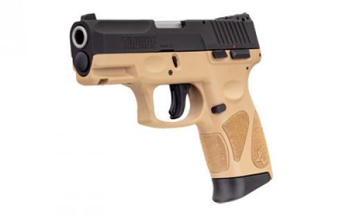 Taurus G2C, Striker Fired, Semi-automatic, Polymer Framed Pistol, Compact, 9MM, 3.26" Barrel, Tan Frame, Black Slide, Adjustable Sights, Manual Safety, 12 Rounds, 2 Magazines, BLEM (Damaged Packaging) 1-G2C931-12T