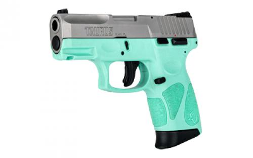 Taurus G2C, Striker Fired, Semi-automatic, Polymer Framed Pistol, Compact, 9MM, 3.26 Barrel, Cyan Frame, Silver Slide, Adjustable Sights, 12 Rounds, 2 Magazines 1-G2C939-12C