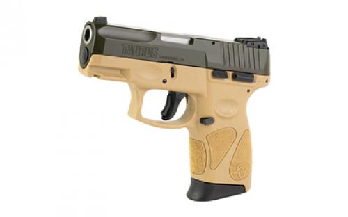 Taurus G2C, Striker Fire, Semi-automatic, Polymer Frame Pistol, Compact, 9MM, 3.2" Barrel, Matte Finish, Moss Green/Tan, Adjustable Sights, Manual Thumb Safety, 12 Rounds, 2 Magazines 1-G2C93B-12T