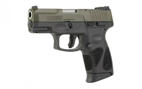 Taurus G2C, Striker Fire, Semi-automatic, Polymer Frame Pistol, Compact, 9MM, 3.26" Barrel, Matte Finish, Moss Green, Adjustable Sights, Manual Thumb Safety, 12 Rounds, 2 Magazines 1-G2C93B-12