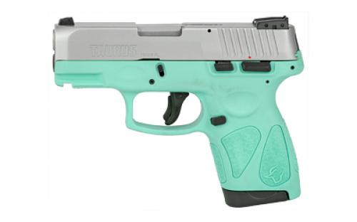 Taurus G2S, Striker Fired, Semi-automatic, Polymer Frame Pistol, Sub-Compact, 9MM, 3.2 Barrel, Matte Finish, Silver Slide, Cyan Frame, Adjustable Sights, Manual Thumb Safety, 7 Rounds, 2 Magazines 1-G2S939C