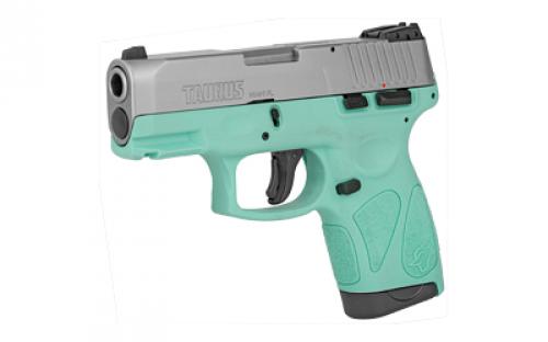 Taurus G2S, Striker Fired, Semi-automatic, Polymer Frame Pistol, Sub-Compact, 9MM, 3.2" Barrel, Matte Finish, Silver Slide, Cyan Frame, Adjustable Sights, Manual Thumb Safety, 7 Rounds, 2 Magazines 1-G2S939C