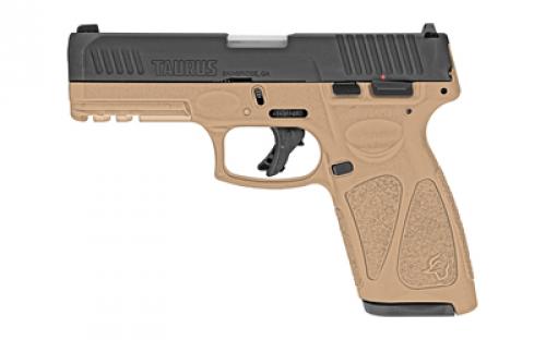 Taurus G3, Striker Fired, Semi-automatic, Polymer Frame Pistol, Full Size, 9MM, 4" Barrel, Matte Finish, Black Slide, Tan Frame, Fixed Steel Front Sight, Drift-Adjustable Steel Rear Sight w/ Serrated Ramp, Manual Thumb Safety, 15 Rounds, 2 Magazines 1-G3B941T-15