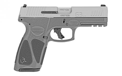 Taurus G3, Striker Fired, Semi-automatic, Polymer Frame Pistol, Full Size, 9MM, 4" Barrel, Matte Finish, Silver Slide, Gray Frame, Fixed Steel Front Sight, Drift-Adjustable Steel Rear Sight w/ Serrated Ramp, Manual Thumb Safety, 2 Magazines, (1) 15 Round and (1) 17-Round 1-G3B949G