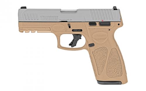 Taurus G3, Striker Fired, Semi-automatic, Polymer Frame Pistol, Full Size, 9MM, 4 Barrel, Matte Finish, Silver Slide, Tan Frame, Fixed Steel Front Sight, Drift-Adjustable Rear Sight w/Serrated Ramp, Manual Thumb Safety, 2 Magazines, (1) 15-Round and (1) 17-Round 1-G3B949T