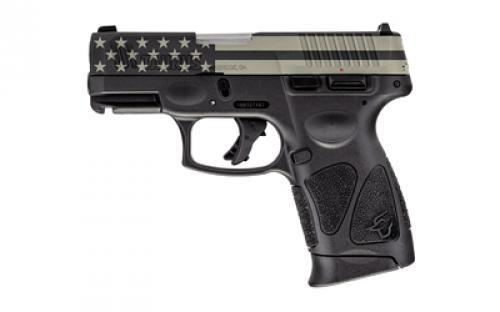 Taurus G3C, Striker Fired, Semi-automatic, Polymer Frame Pistol, Compact, 3.2 Barrel, Stars and Stripes Slide. Matte Finish, Black, Fixed Front Sight With Drift Adjustable Rear Sight, Manual Thumb Safety, 12 Rounds, 3 Magazines 1-G3C931-USBT