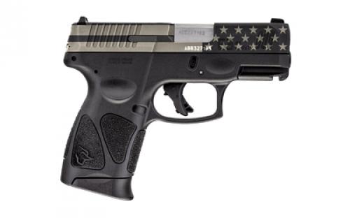 Taurus G3C, Striker Fired, Semi-automatic, Polymer Frame Pistol, Compact, 3.2" Barrel, Stars and Stripes Slide. Matte Finish, Black, Fixed Front Sight With Drift Adjustable Rear Sight, Manual Thumb Safety, 12 Rounds, 3 Magazines 1-G3C931-USBT