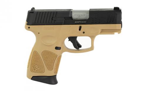 Taurus G3C, Striker Fired, Semi-automatic, Polymer Frame Pistol, Compact, 3.2" Barrel, Tan Frame, Matte Finish Slide, Fixed Front Sight With Drift Adjustable Rear Sight, Manual Thumb Safety, 12 Rounds, 3 Magazines 1-G3C931T