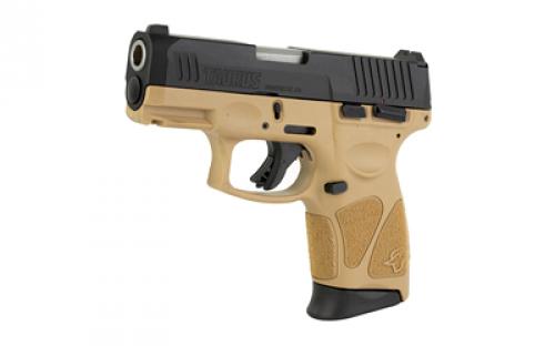 Taurus G3C, Striker Fired, Semi-automatic, Polymer Frame Pistol, Compact, 3.2" Barrel, Tan Frame, Matte Finish Slide, Fixed Front Sight With Drift Adjustable Rear Sight, Manual Thumb Safety, 12 Rounds, 3 Magazines 1-G3C931T