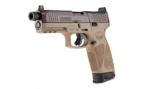 Taurus G3, Tactical, Striker Fired, Semi-automatic, Polymer Frame Pistol, Full Size, 9MM, 4.5" Threaded Barrel, Cerakote Finish, Patriot Brown Slide, Tan Frame, Fixed Steel Suppressor Height Front And Rear Sights, TORO Optics Ready System, 10 Rounds, 2 Magazines 1-G3P941-TAC10