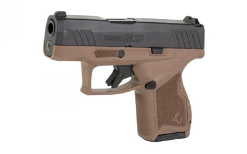 Taurus GX4, Semi-automatic, Striker Fired, Compact, Polymer Frame Pistol, 9MM, 3" Barrel, Brown Frame, Black Slide, Fixed Steel Front Sight, Drift-Adjustable Steel Rear Sight w/ Serrated Ramp, Two Backstrap Options, 11 Rounds, 2 Magazines 1-GX4M931B