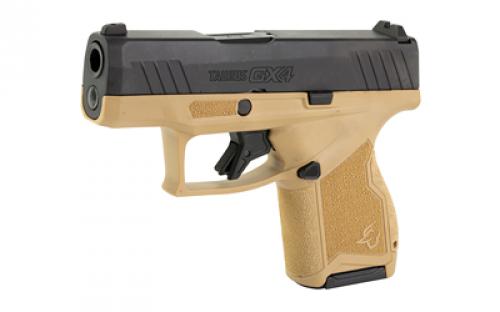 Taurus GX4, Semi-automatic, Striker Fired, Compact, Polymer Frame Pistol, 9MM, 3" Barrel, Flat Dark Earth Frame, Black Slide, Fixed Steel Front Sight, Drift-Adjustable Steel Rear Sight w/ Serrated Ramp, Two Backstrap Options, 11 Rounds, 2 Magazines 1-GX4M931F