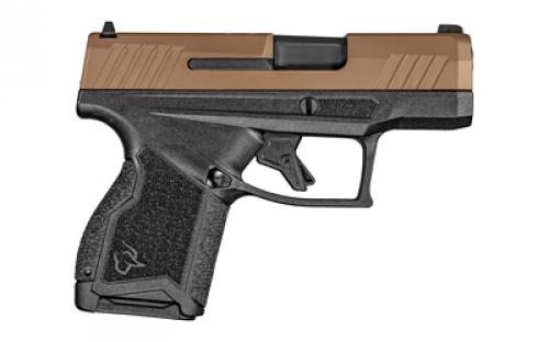 Taurus GX4, Striker Fired, Semi-automatic, Polymer Frame Pistol, Compact, 9MM, 3" Barrel with DLC Finish, Troy Coyote Cerakote Finish Slide, Fixed Steel Front Sight, Drift-Adjustable Steel Rear Sight w/ Serrated Ramp, Two Backstrap Options, 11 Rounds, 2 Magazines 1-GX4M93E