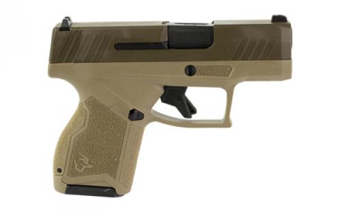 Taurus GX4, Semi-automatic, Striker Fired, Compact, Polymer Frame Pistol, 9MM, 3" Barrel, Flat Dark Earth Frame, Patriot Brown Slide, Fixed Steel Front Sight, Drift-Adjustable Steel Rear Sight w/ Serrated Ramp, Two Backstrap Options, 11 Rounds, 2 Magazines 1-GX4M93MF