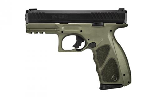 Taurus TS9, Semi-automatic, Striker Fired, Polymer Framed Pistol, Full Size, 9MM, 4 Barrel, Matte Finish, Black Frame, Olive Drab Green Frame, Non-Manual Safety, Adjustable Sights, 4 Interchangeable Backstraps, 17 Rounds, 2 Magazines 1-TS9SR041O