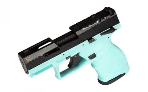 Taurus TX22 Compact, Striker Fired, Semi-automatic, Polymer Framed Pistol, 22 LR, 3.6" Threaded Barrel, Matte Finish, Black Slide, Cyan Frame, Ramp Front/Adjustable Rear, 13 Rounds, 2 Magazines, Manual Safety 1-TX22131C