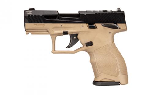 Taurus TX22 Compact, Striker Fired, Semi-automatic, Polymer Framed Pistol, 22 LR, 3.6 Threaded Barrel, Matte Finish, Black Slide, Flat Dark Earth Frame, Ramp Front/Adjustable Rear, 13 Rounds, 2 Magazines, Manual Safety 1-TX22131F