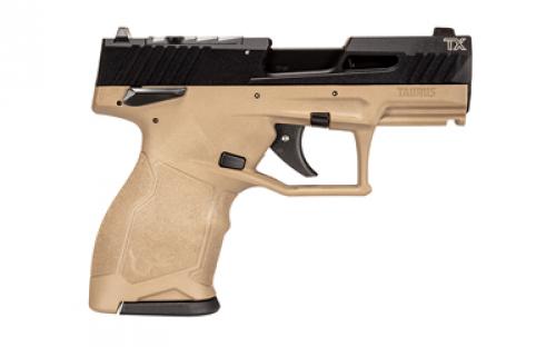 Taurus TX22 Compact, Striker Fired, Semi-automatic, Polymer Framed Pistol, 22 LR, 3.6" Threaded Barrel, Matte Finish, Black Slide, Flat Dark Earth Frame, Ramp Front/Adjustable Rear, 13 Rounds, 2 Magazines, Manual Safety 1-TX22131F