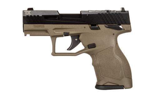 Taurus TX22 Compact, Striker Fired, Semi-automatic, Polymer Framed Pistol, 22 LR, 3.6 Threaded Barrel, Matte Finish, Black Slide, Olive Drab Green Frame, Ramp Front/Adjustable Rear, 13 Rounds, 2 Magazines, Manual Safety 1-TX22131O