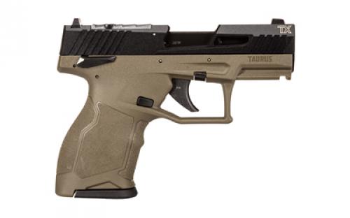 Taurus TX22 Compact, Striker Fired, Semi-automatic, Polymer Framed Pistol, 22 LR, 3.6" Threaded Barrel, Matte Finish, Black Slide, Olive Drab Green Frame, Ramp Front/Adjustable Rear, 13 Rounds, 2 Magazines, Manual Safety 1-TX22131O