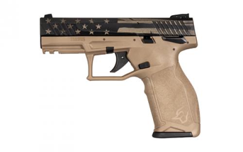 Taurus TX22, Striker Fired, Semi-automatic, Polymer Frame Pistol, Full Size, 22 LR, 4.1" Threaded Barrel, Flat Dark Earth Frame, Cerakote Finish, US Flag Distressed on Slide, Adjustable Sights, Manual Thumb Safety, 10 Rounds, 2 Magazines 1-TX22141-10USD