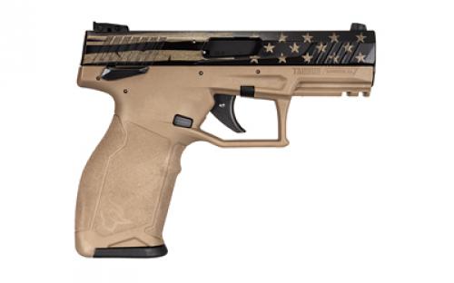 Taurus TX22, Striker Fired, Semi-automatic, Polymer Frame Pistol, Full Size, 22 LR, 4.1" Threaded Barrel, Flat Dark Earth Frame, Cerakote Finish, US Flag Distressed on Slide, Adjustable Sights, Manual Thumb Safety, 10 Rounds, 2 Magazines 1-TX22141-10USD