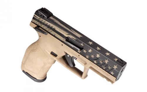 Taurus TX22, Striker Fired, Semi-automatic, Polymer Frame Pistol, Full Size, 22 LR, 4.1" Threaded Barrel, Flat Dark Earth Frame, Cerakote Finish, US Flag Distressed on Slide, Adjustable Sights, Manual Thumb Safety, 10 Rounds, 2 Magazines 1-TX22141-10USD