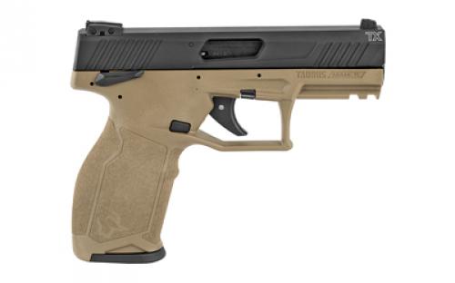 Taurus TX22, Striker Fired, Semi-automatic, Polymer Frame Pistol, Full Size, 22 LR, 4.1" Threaded Barrel, Matte Finish, Black Slide, FDE Frame, Adjustable Sights, Manual Thumb Safety, 16 Rounds, 2 Magazines 1-TX22141F