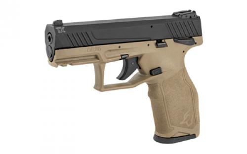 Taurus TX22, Striker Fired, Semi-automatic, Polymer Frame Pistol, Full Size, 22 LR, 4.1" Threaded Barrel, Matte Finish, Black Slide, FDE Frame, Adjustable Sights, Manual Thumb Safety, 16 Rounds, 2 Magazines 1-TX22141F