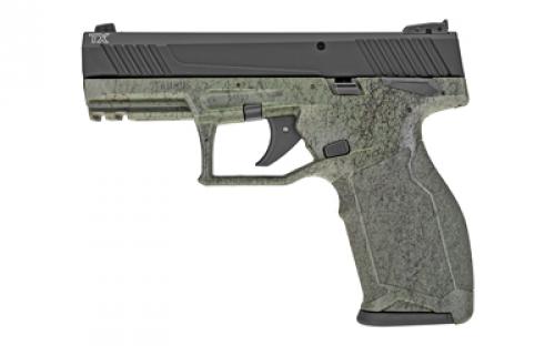 Taurus TX22, Striker Fired, Semi-automatic, Polymer Frame Pistol, Full Size, 22LR, 4.1" Threaded Barrel, Matte Finish, Black Slide, Green Splatter Frame, Adjustable Sights, Manual Thumb Safety, 16 Rounds, 2 Magazines 1-TX22141SP2