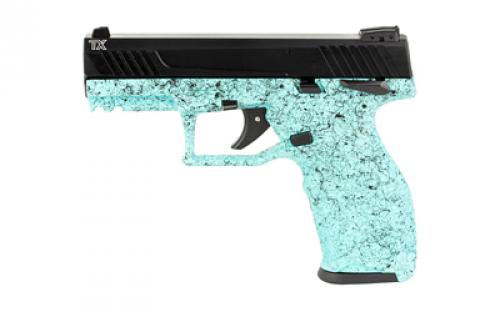 Taurus TX22, Striker Fired, Semi-automatic, Polymer Framed Pistol, 22 LR, 4.1 Threaded Barrel, Matte Finish, Cyan Splatter, Blade Front/Adjustable Rear 16 Rounds, 2 Magazines, Manual Safety 1-TX22141SP4