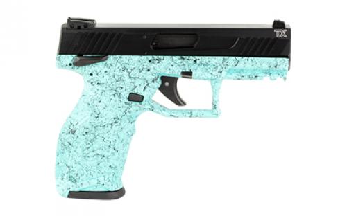 Taurus TX22, Striker Fired, Semi-automatic, Polymer Framed Pistol, 22 LR, 4.1" Threaded Barrel, Matte Finish, Cyan Splatter, Blade Front/Adjustable Rear 16 Rounds, 2 Magazines, Manual Safety 1-TX22141SP4