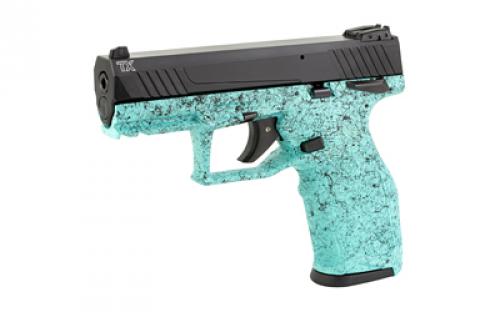 Taurus TX22, Striker Fired, Semi-automatic, Polymer Framed Pistol, 22 LR, 4.1" Threaded Barrel, Matte Finish, Cyan Splatter, Blade Front/Adjustable Rear 16 Rounds, 2 Magazines, Manual Safety 1-TX22141SP4