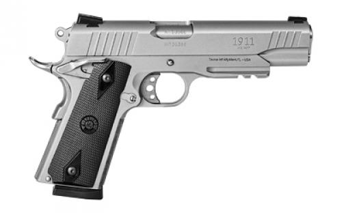 Taurus PT1911, Single Action Only, Semi-automatic, Metal Frame Pistol, Full Size, 45 ACP, 5" Barrel, Stainless Steel, Matte Finish, Silver, Rubber Grips, Novak Sights, Manual Thumb Safety, 8 Rounds, Accessory Rail, 2 Magazines 1-191109-SS1