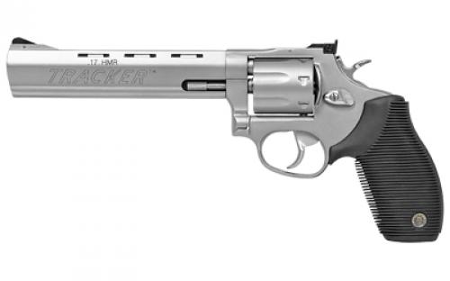 Taurus Model 17, Tracker, Double Action, Metal Frame Revolver, Large Frame, 17HMR, 6.5" Heavy Barrel, Stainless Steel, Matte Finish, Silver, Rubber Grips, Adjustable Sights, 7 Rounds 2-170069