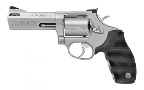 Taurus Model 44, Tracker, Double Action, Metal Frame Revolver, Large Frame, 44 Magnum, 4" Barrel, Stainless Steel, Matte Stainless Finish, Silver, Rubber Grips, Adjustable Sights, 5 Rounds 2-440049TKR