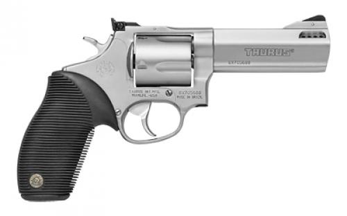 Taurus Model 44, Tracker, Double Action, Metal Frame Revolver, Large Frame, 44 Magnum, 4" Barrel, Stainless Steel, Matte Stainless Finish, Silver, Rubber Grips, Adjustable Sights, 5 Rounds 2-440049TKR