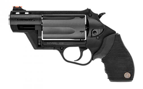 Taurus Judge, Public Defender, Double Action, Polymer Frame Revolver, Medium Frame, 410 Bore/45LC, 2.5 Barrel, 2.5 Chamber, Black, Rubber Grips, Fiber Optic Front Sight, 5 Rounds 2-441021PFS